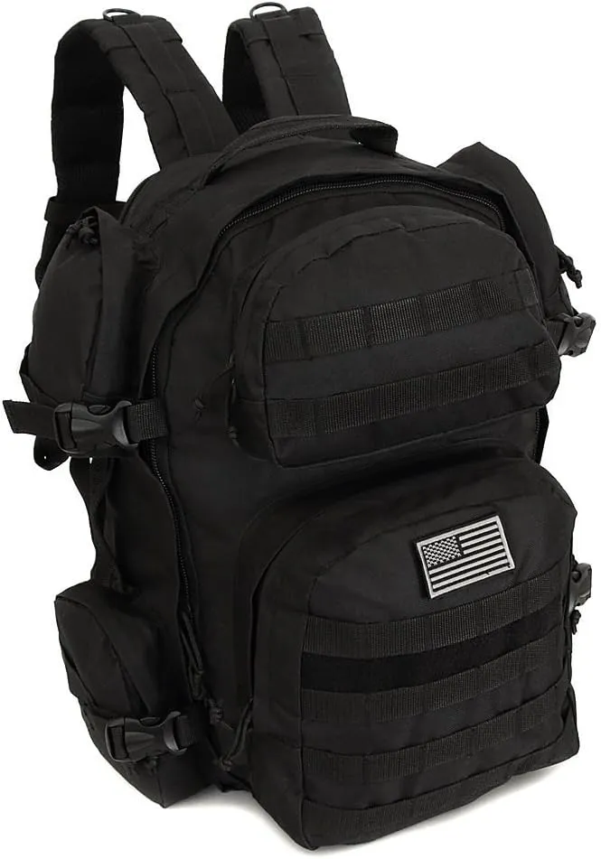 Men's Large Black Expandable Tactical Molle Hydration-Ready Backpack Daypack Bag