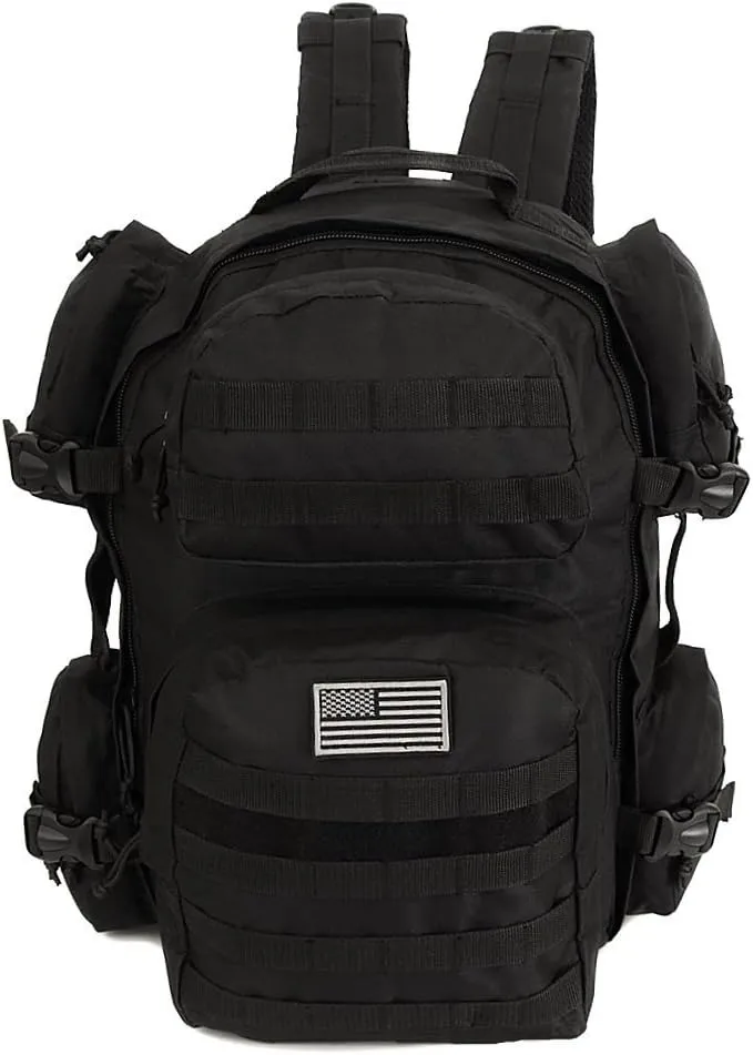 Men's Large Black Expandable Tactical Molle Hydration-Ready Backpack Daypack Bag