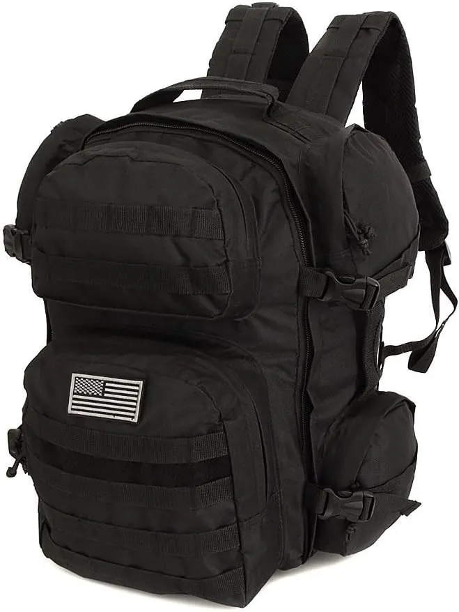Men's Large Black Expandable Tactical Molle Hydration-Ready Backpack Daypack Bag