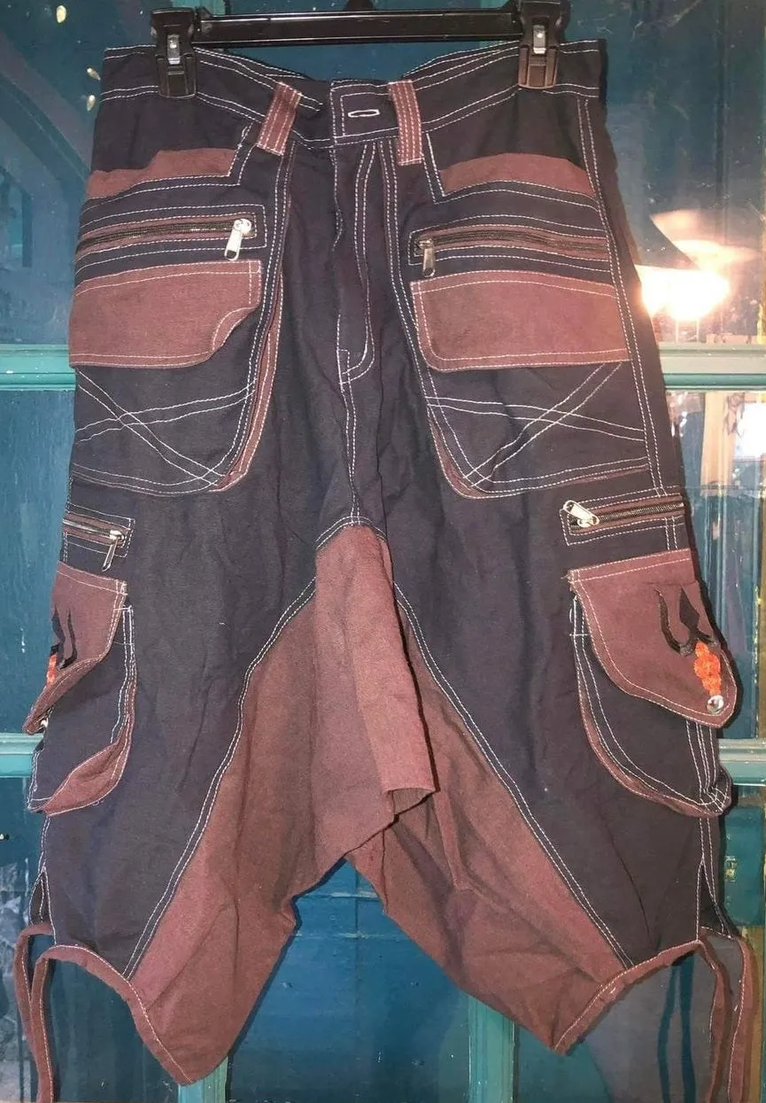 Men's Long Drop Crotch Shorts with Shiva Trident Embroidery