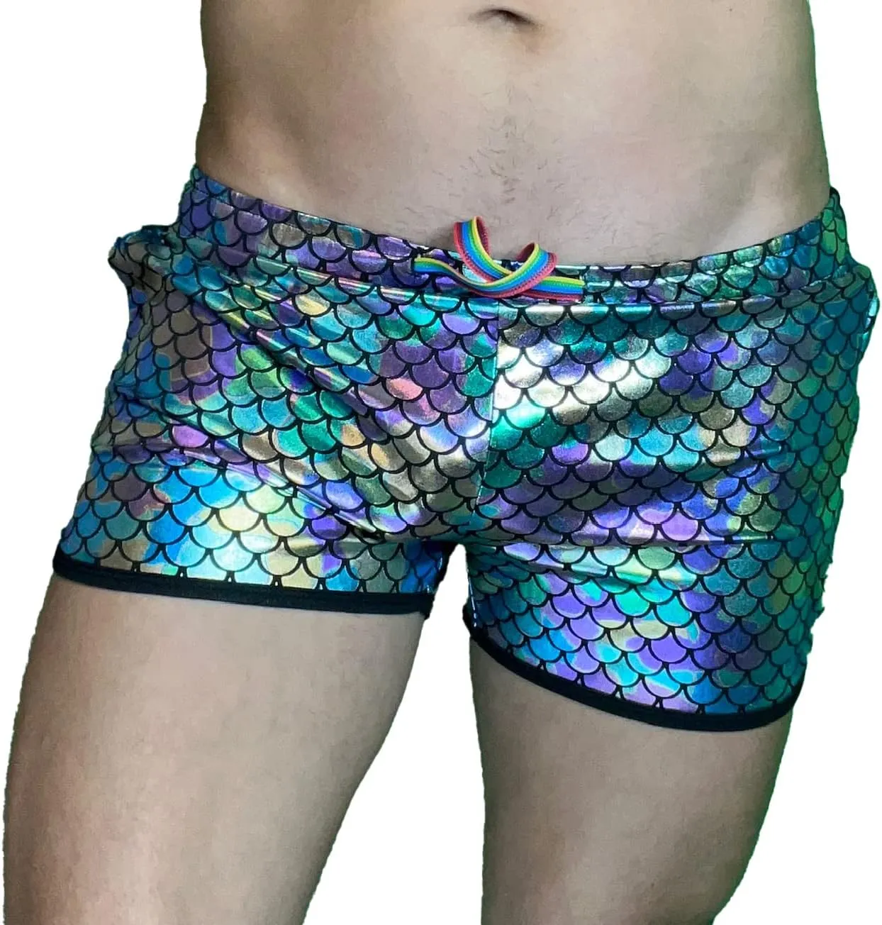Mens Running Booty Shorts, Zippered Pockets, Rave & Party Short LGBTQ, Gay Rainbow Panda VPL 3 in Inseam Shorts