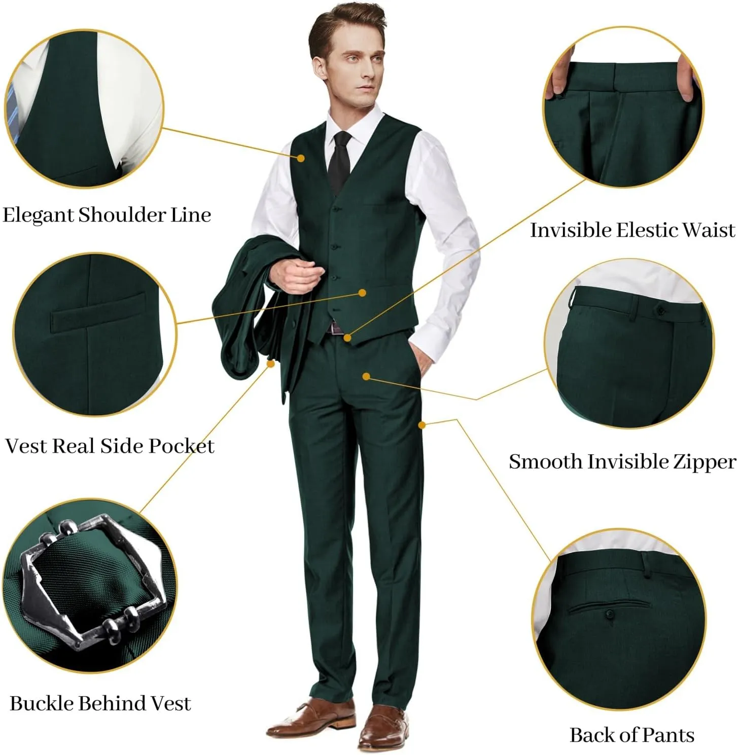 Men's Slim Fit 3 Piece Suit Two Button Business Wedding Dress Tux Suit Set Jacket Vest Pants with Tie