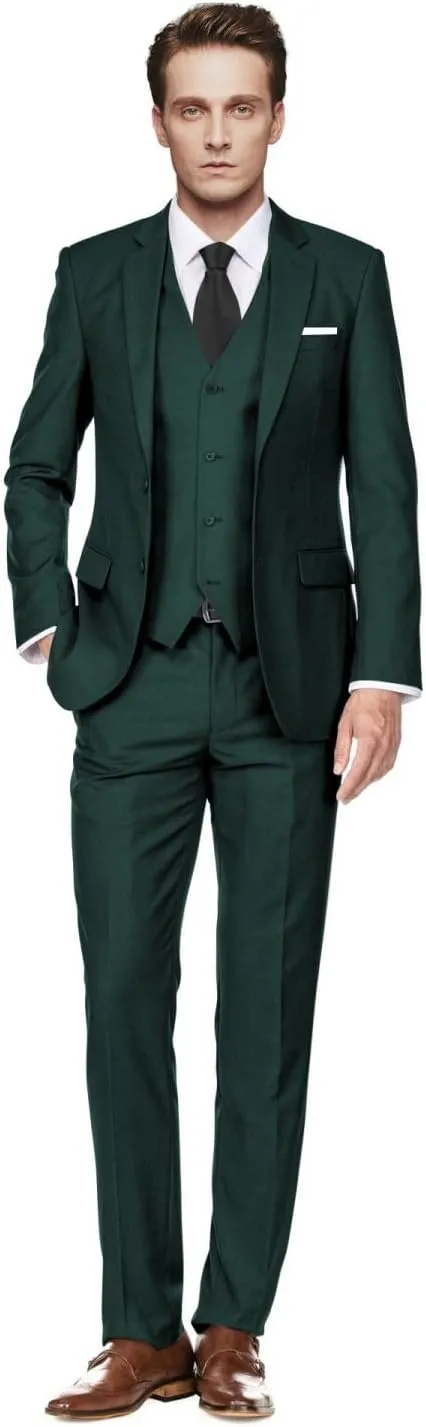 Men's Slim Fit 3 Piece Suit Two Button Business Wedding Dress Tux Suit Set Jacket Vest Pants with Tie