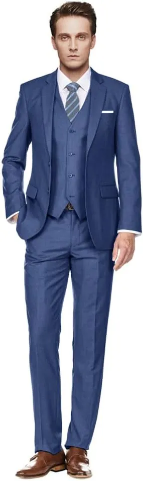 Men's Slim Fit 3 Piece Suit Two Button Business Wedding Dress Tux Suit Set Jacket Vest Pants with Tie
