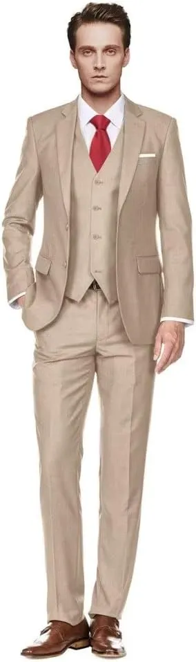 Men's Slim Fit 3 Piece Suit Two Button Business Wedding Dress Tux Suit Set Jacket Vest Pants with Tie