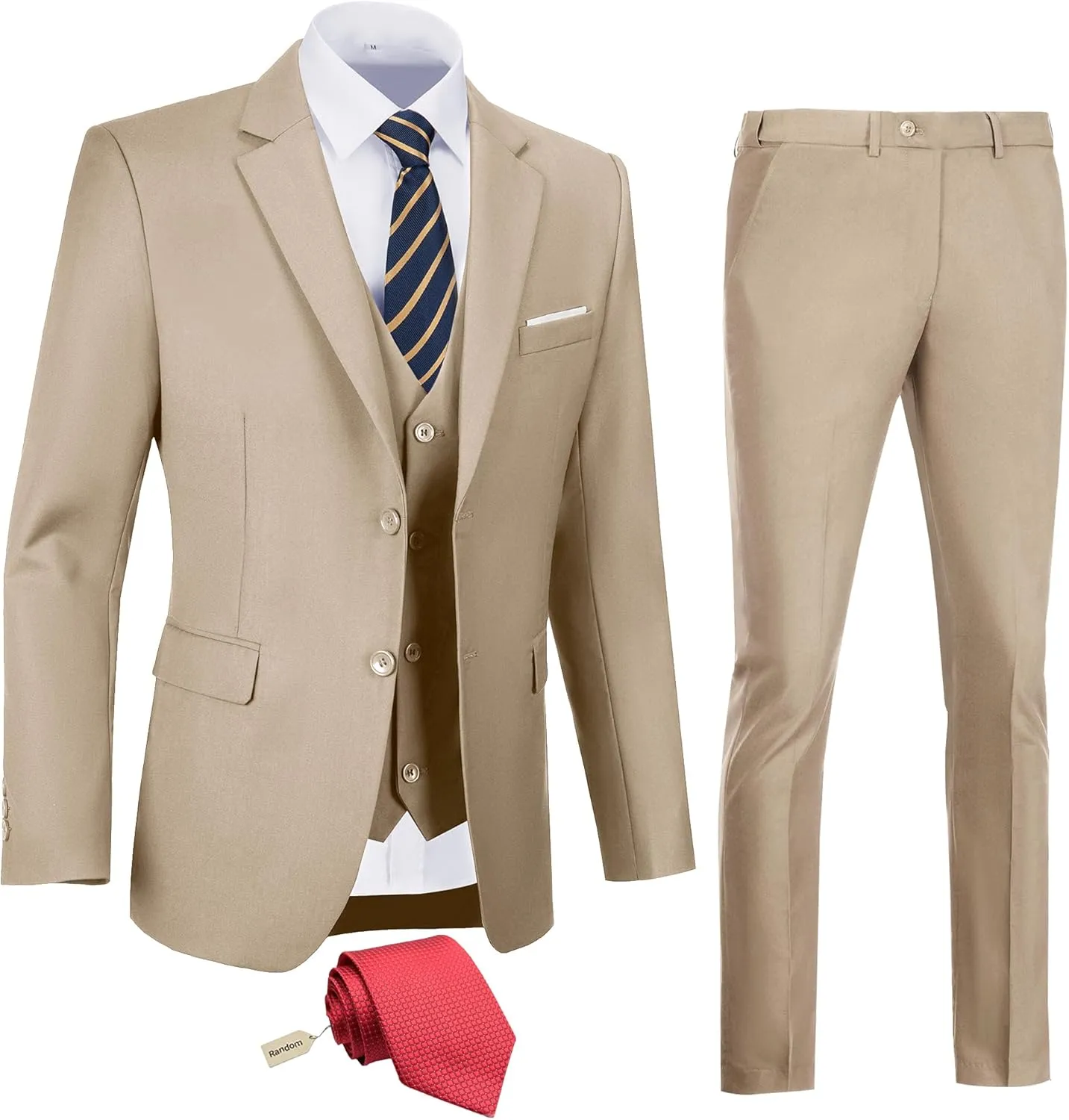 Men's Slim Fit 3 Piece Suit Two Button Business Wedding Dress Tux Suit Set Jacket Vest Pants with Tie
