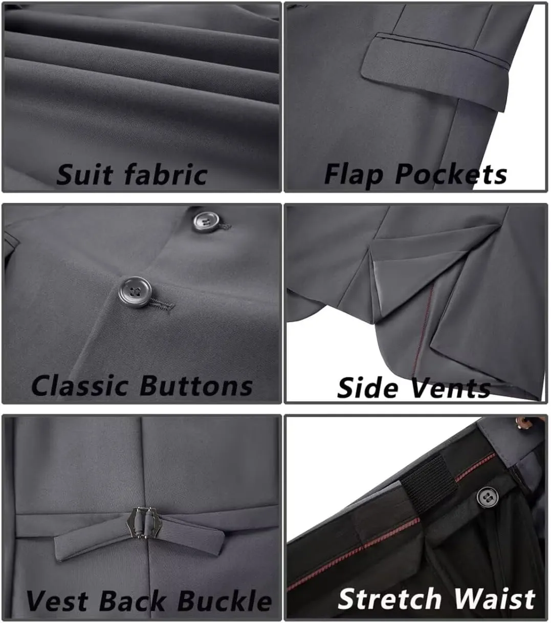 Men's Suit Slim Fit 3 Piece Wedding Dress Tux Suit Set Two Buttons Business Suits Blazer Jacket Vest Pants with Tie