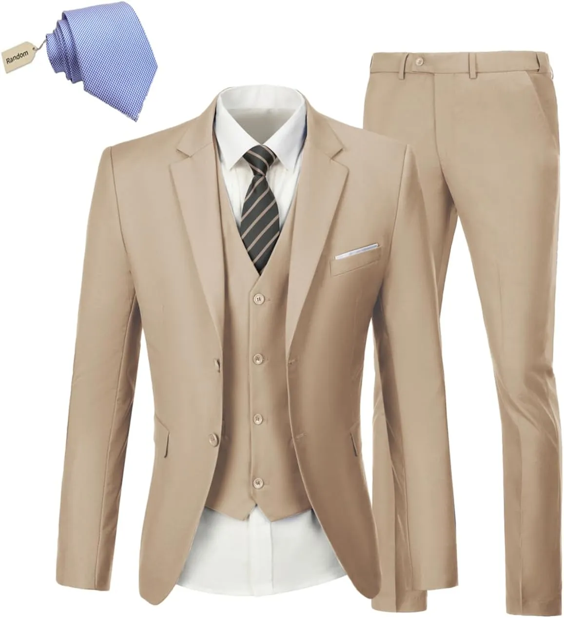 Men's Suit Slim Fit 3 Piece Wedding Dress Tux Suit Set Two Buttons Business Suits Blazer Jacket Vest Pants with Tie