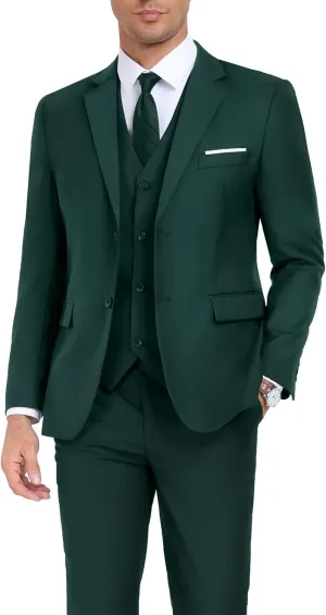 Men's Suit Slim Fit 3 Piece Wedding Dress Tux Suit Set Two Buttons Business Suits Blazer Jacket Vest Pants with Tie