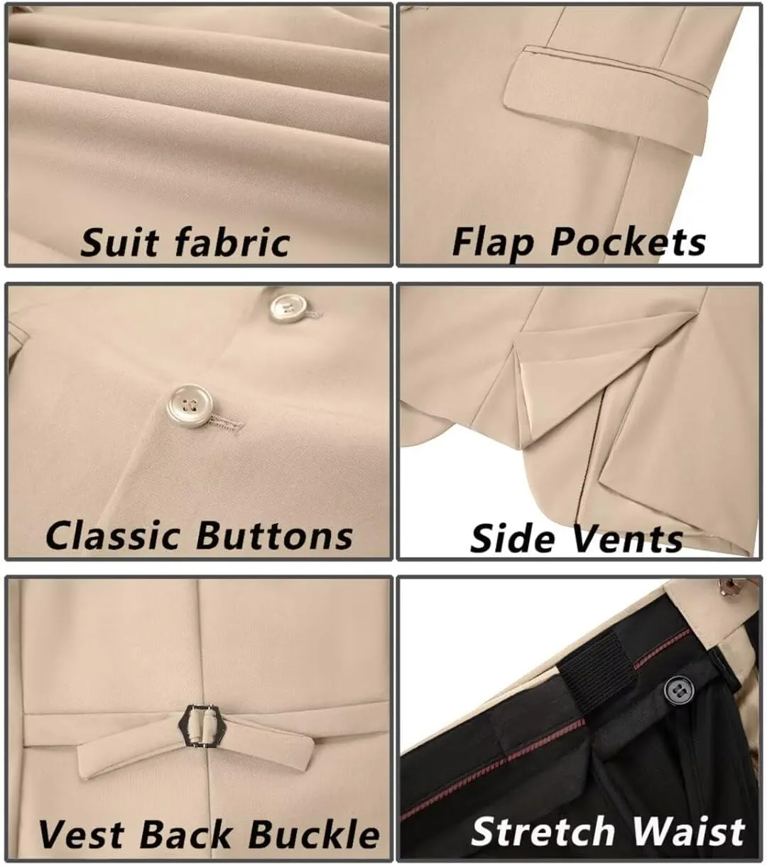 Men's Suit Slim Fit 3 Piece Wedding Dress Tux Suit Set Two Buttons Business Suits Blazer Jacket Vest Pants with Tie