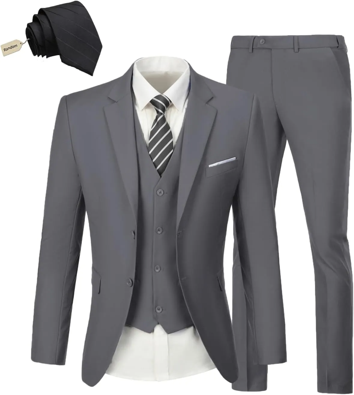 Men's Suit Slim Fit 3 Piece Wedding Dress Tux Suit Set Two Buttons Business Suits Blazer Jacket Vest Pants with Tie