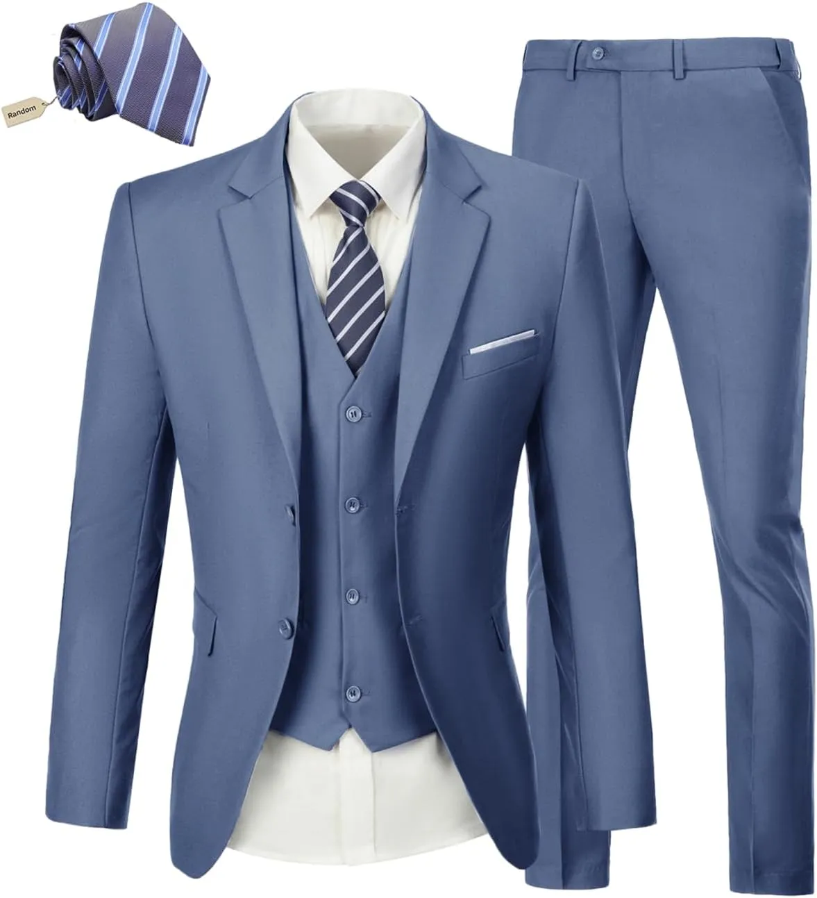 Men's Suit Slim Fit 3 Piece Wedding Dress Tux Suit Set Two Buttons Business Suits Blazer Jacket Vest Pants with Tie
