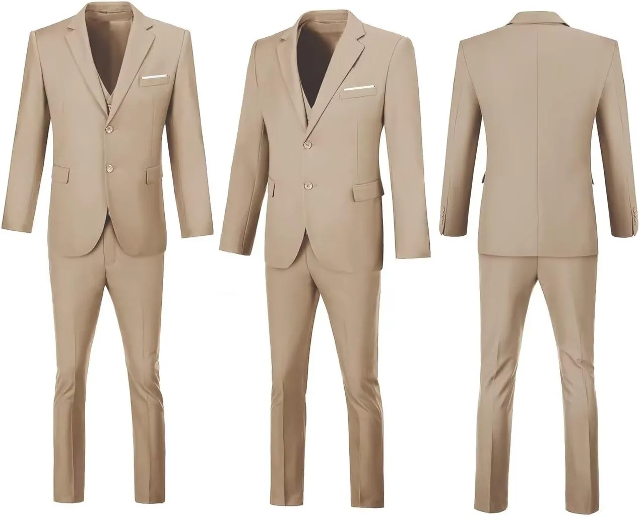 Men's Suit Slim Fit 3 Piece Wedding Dress Tux Suit Set Two Buttons Business Suits Blazer Jacket Vest Pants with Tie