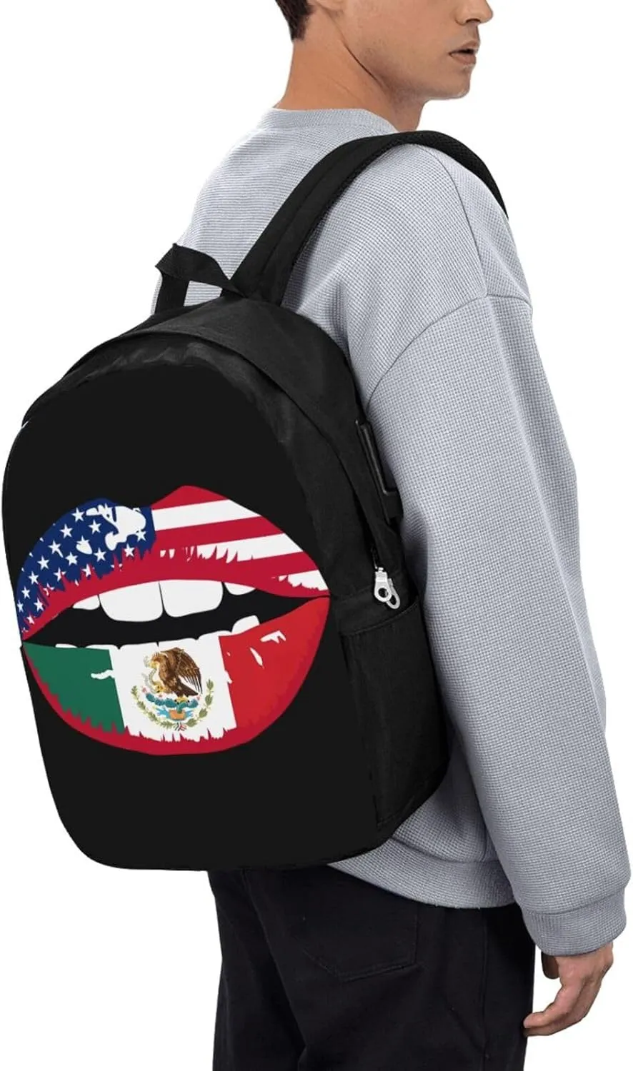 Mexico Mexican Flag Lips Laptop Backpacks Travel Backpack Casual Business Daypack Sport Rucksack Computer Bag Fits up to 17 Inch Notebook with USB Port