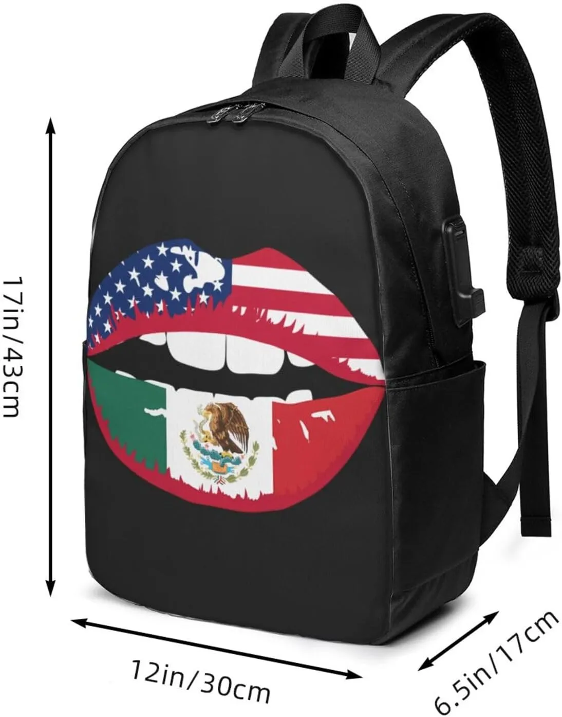 Mexico Mexican Flag Lips Laptop Backpacks Travel Backpack Casual Business Daypack Sport Rucksack Computer Bag Fits up to 17 Inch Notebook with USB Port
