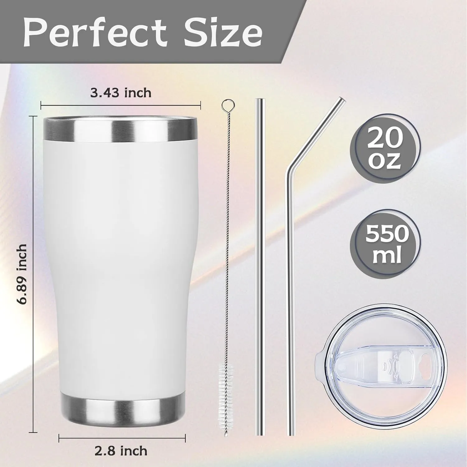 MEZMUT 20oz Coffee Tumbler with Lid and Straw Double Wall Vacuum Insulated Cup Stainless Steel Travel Mugs Insulated for Hot Cold Leakproof Powder Coated Tumbler for Indoor Outdoor(White, 6)