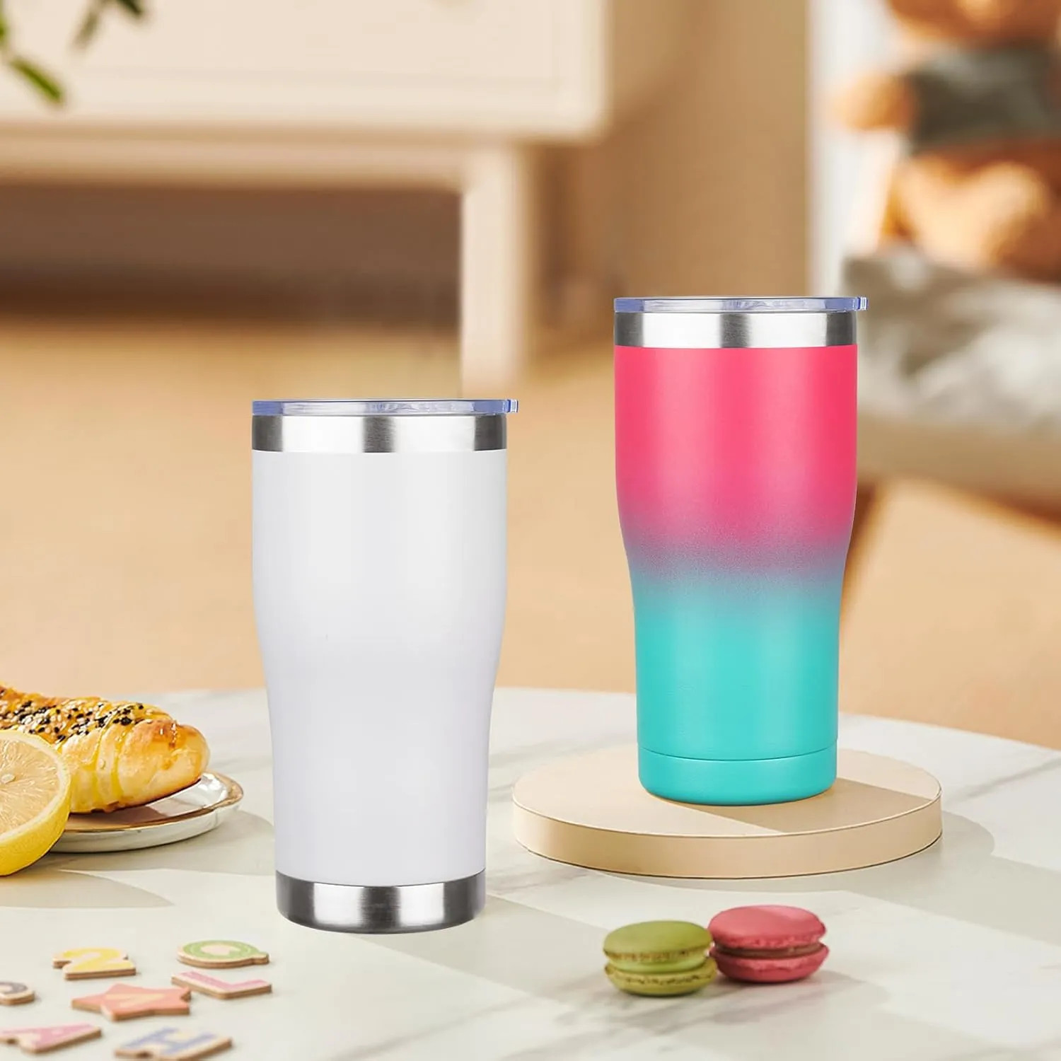 MEZMUT 20oz Coffee Tumbler with Lid and Straw Double Wall Vacuum Insulated Cup Stainless Steel Travel Mugs Insulated for Hot Cold Leakproof Powder Coated Tumbler for Indoor Outdoor(White, 6)