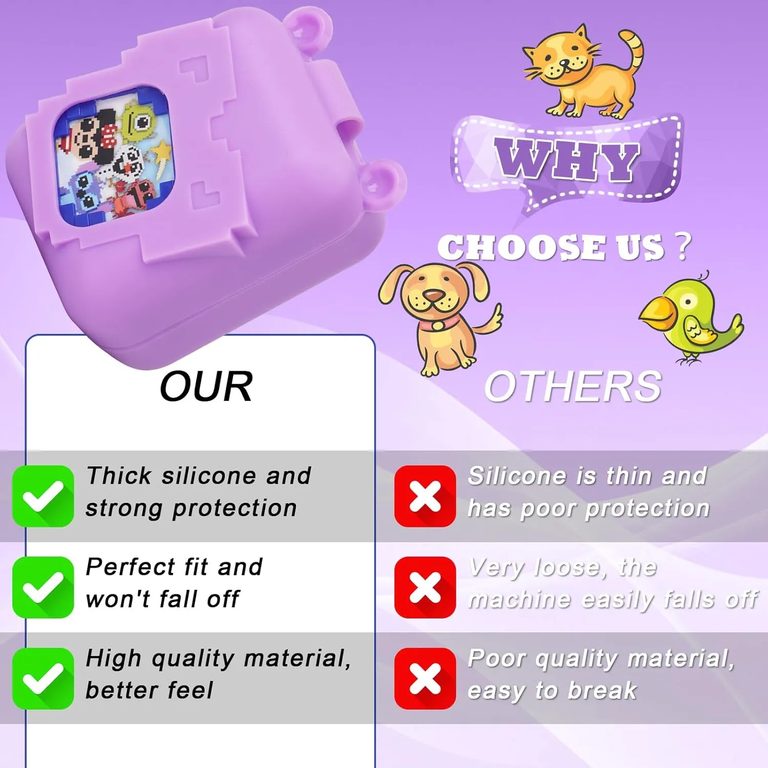 MGZNMTY Silicone Case for Bitzee Disney Interactive Toy Digital Pet and Case, Protective Skin Cover for New Bitsy Electronic Virtual Pet (Purple)