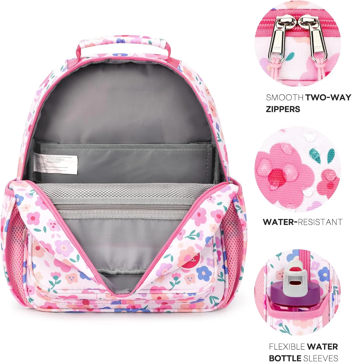 mibasies Kids Backpack for Girls: Girls Backpack 5-8 - Kindergarten Elementary School Bookbag for Girl - Floral Pink