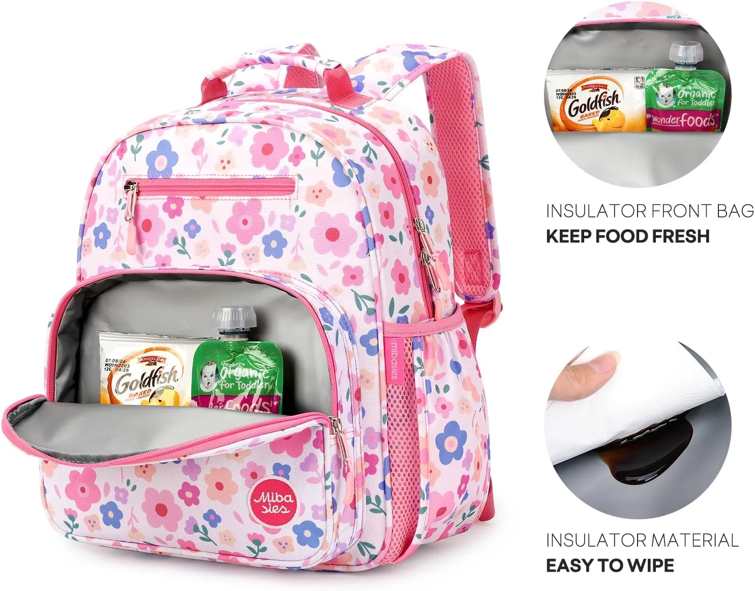 mibasies Kids Backpack for Girls: Girls Backpack 5-8 - Kindergarten Elementary School Bookbag for Girl - Floral Pink