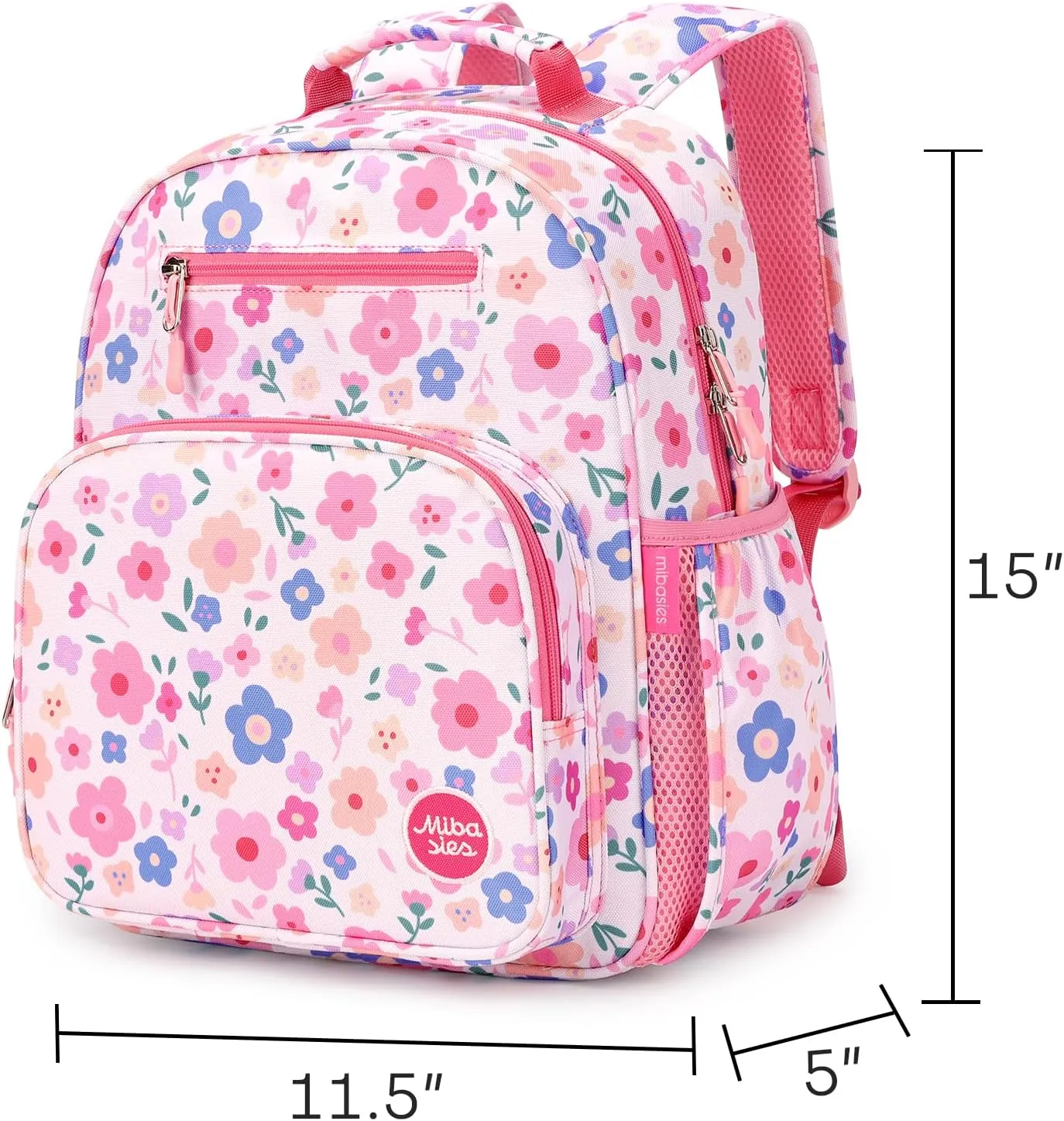mibasies Kids Backpack for Girls: Girls Backpack 5-8 - Kindergarten Elementary School Bookbag for Girl - Floral Pink