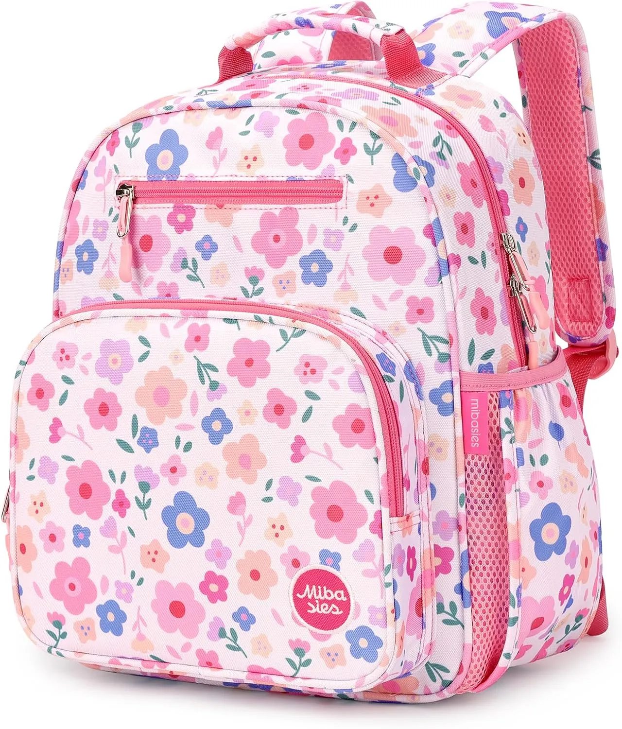 mibasies Kids Backpack for Girls: Girls Backpack 5-8 - Kindergarten Elementary School Bookbag for Girl - Floral Pink