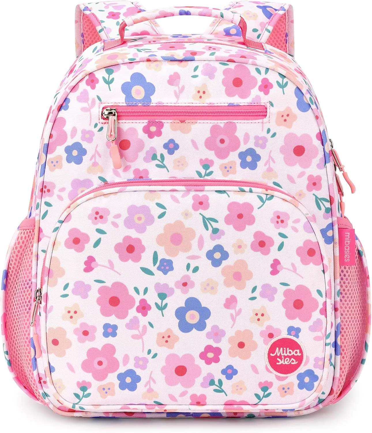 mibasies Kids Backpack for Girls: Girls Backpack 5-8 - Kindergarten Elementary School Bookbag for Girl - Floral Pink