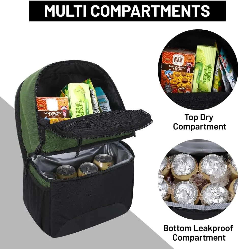 MIER 2 in 1 Insulated Cooler Backpack for Men Women Hiking Daypack with Lunch Compartment, Double Deck, Leakproof