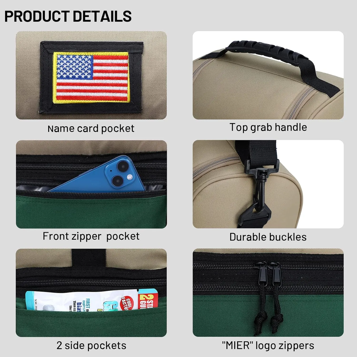 MIER Adult Lunch Box Insulated Lunch Bag Large Cooler Tote Bag for Men, Women, Double Deck Cooler （Army Green/Khaki, Large）