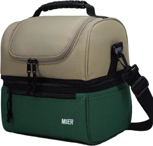 MIER Adult Lunch Box Insulated Lunch Bag Large Cooler Tote Bag for Men, Women, Double Deck Cooler （Army Green/Khaki, Large）