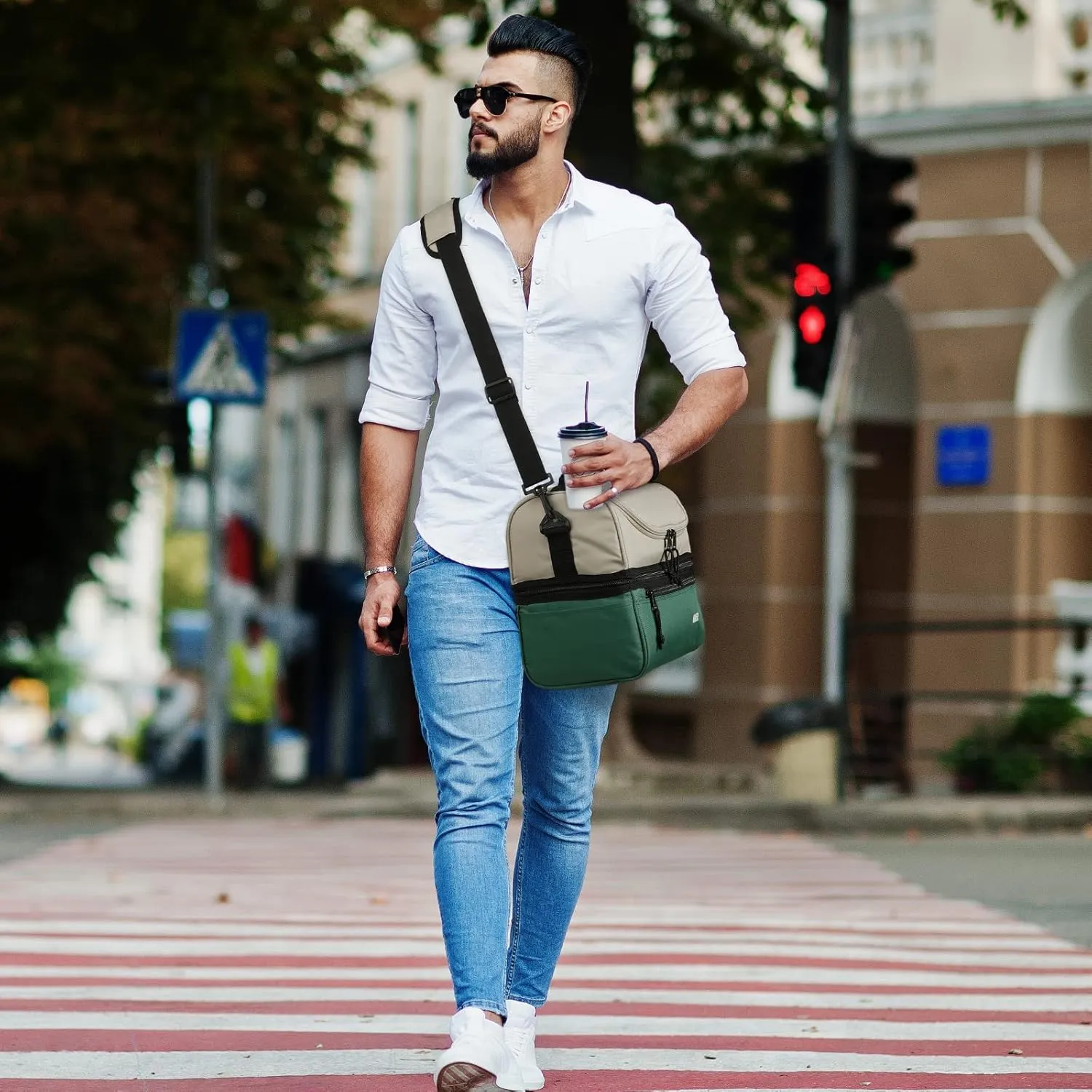 MIER Adult Lunch Box Insulated Lunch Bag Large Cooler Tote Bag for Men, Women, Double Deck Cooler （Army Green/Khaki, Large）