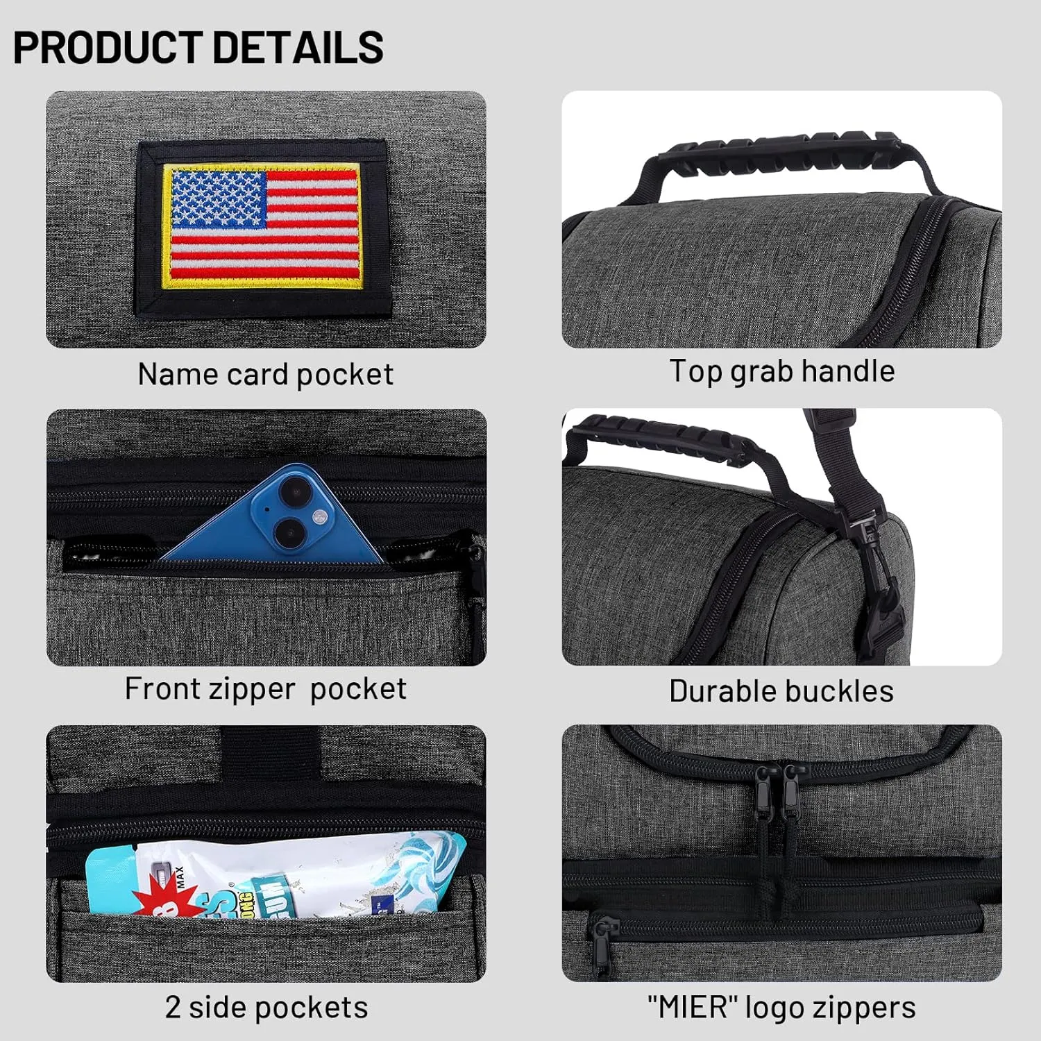 MIER Adult Lunch Box Insulated Lunch Bag Large Cooler Tote Bag for Men, Women, Double Deck Cooler (Grey, Large)