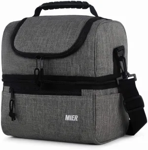 MIER Adult Lunch Box Insulated Lunch Bag Large Cooler Tote Bag for Men, Women, Double Deck Cooler (Grey, Large)
