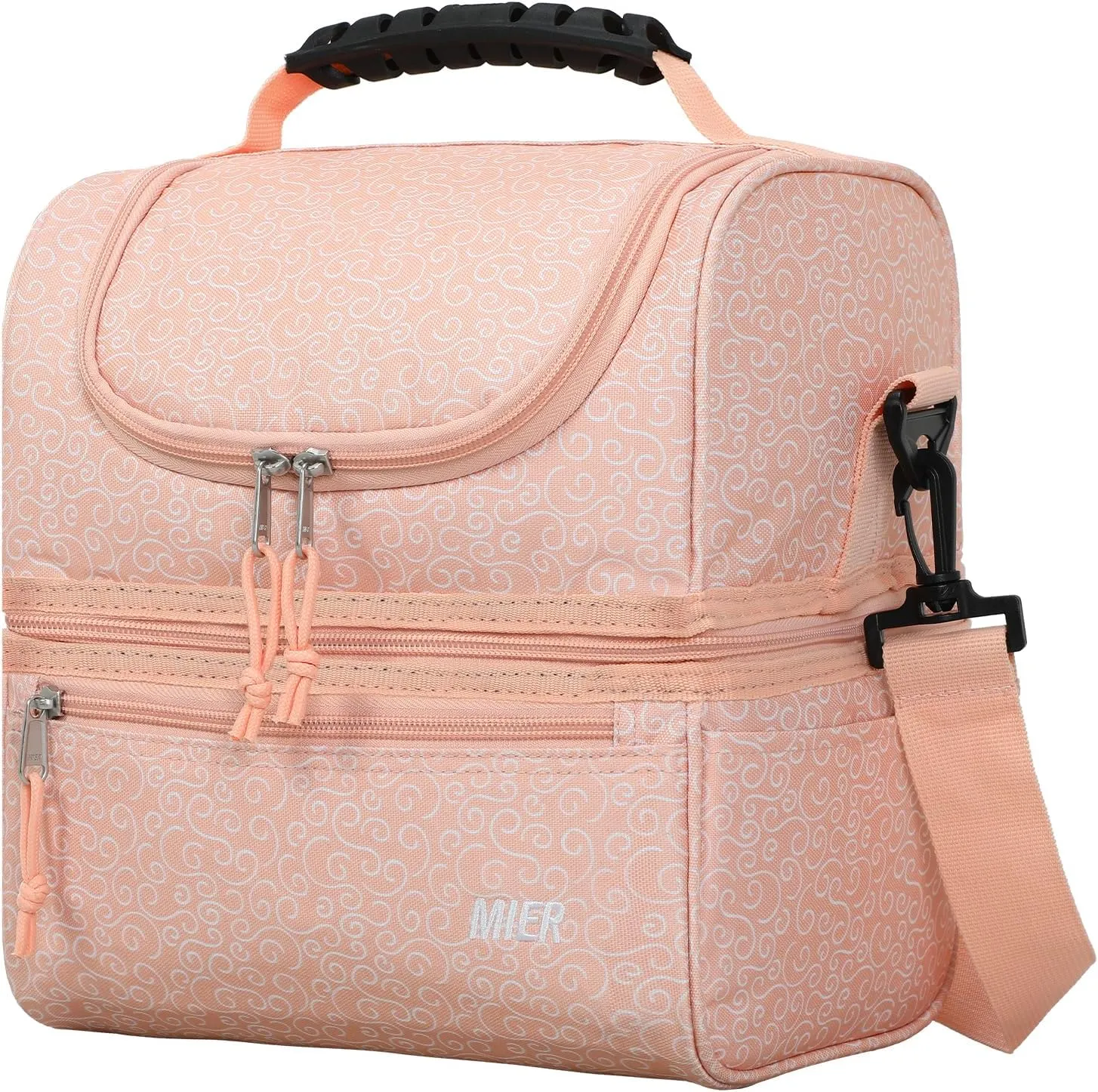 MIER Adult Lunch Box Insulated Lunch Bag Large Cooler Tote Bag for Men Women to Work Travel Daytrip, Double Deck Cooler (Pink Floral, Large)