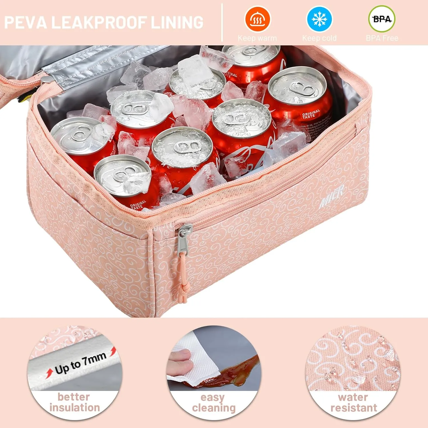 MIER Adult Lunch Box Insulated Lunch Bag Large Cooler Tote Bag for Men Women to Work Travel Daytrip, Double Deck Cooler (Pink Floral, Large)
