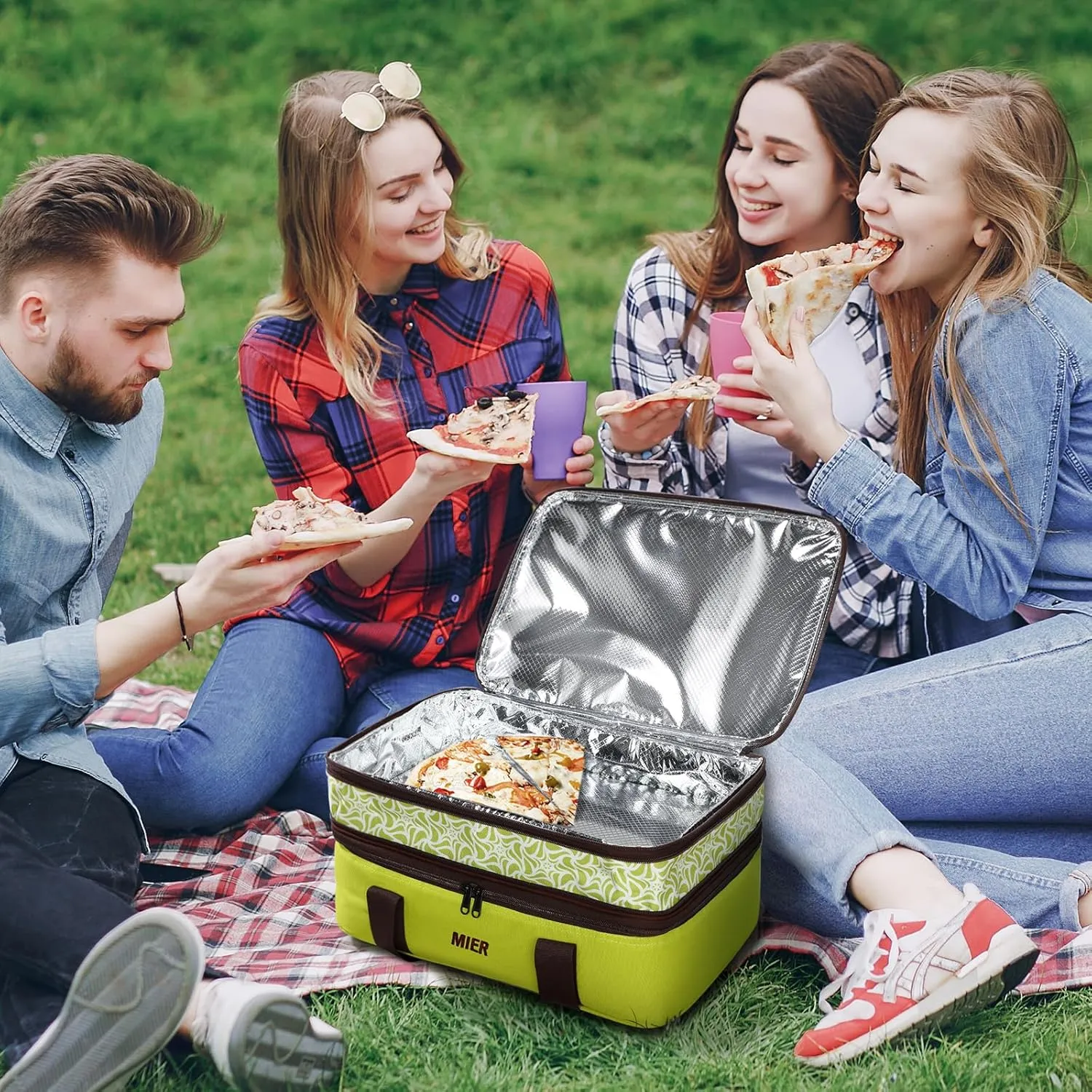 MIER Insulated Double Casserole Carrier Bag Fits 9 x 13 Inches Baking Dish, Casserole Dish, Expandable by Mid Zipper, Grass Green