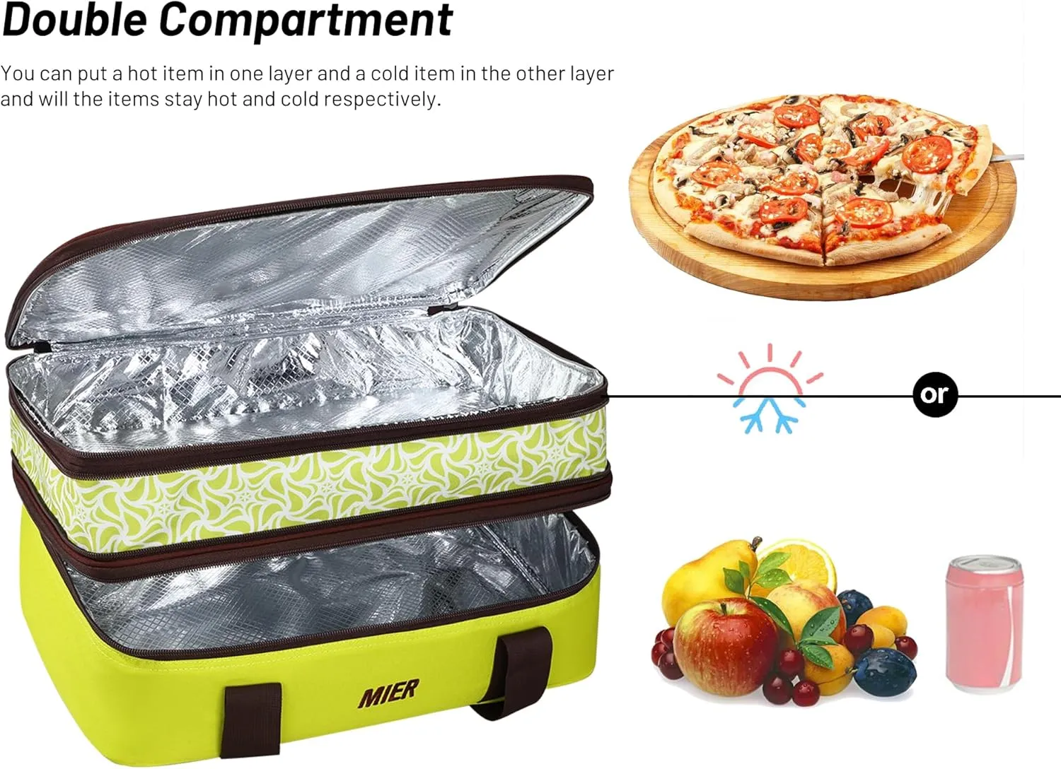 MIER Insulated Double Casserole Carrier Bag Fits 9 x 13 Inches Baking Dish, Casserole Dish, Expandable by Mid Zipper, Grass Green