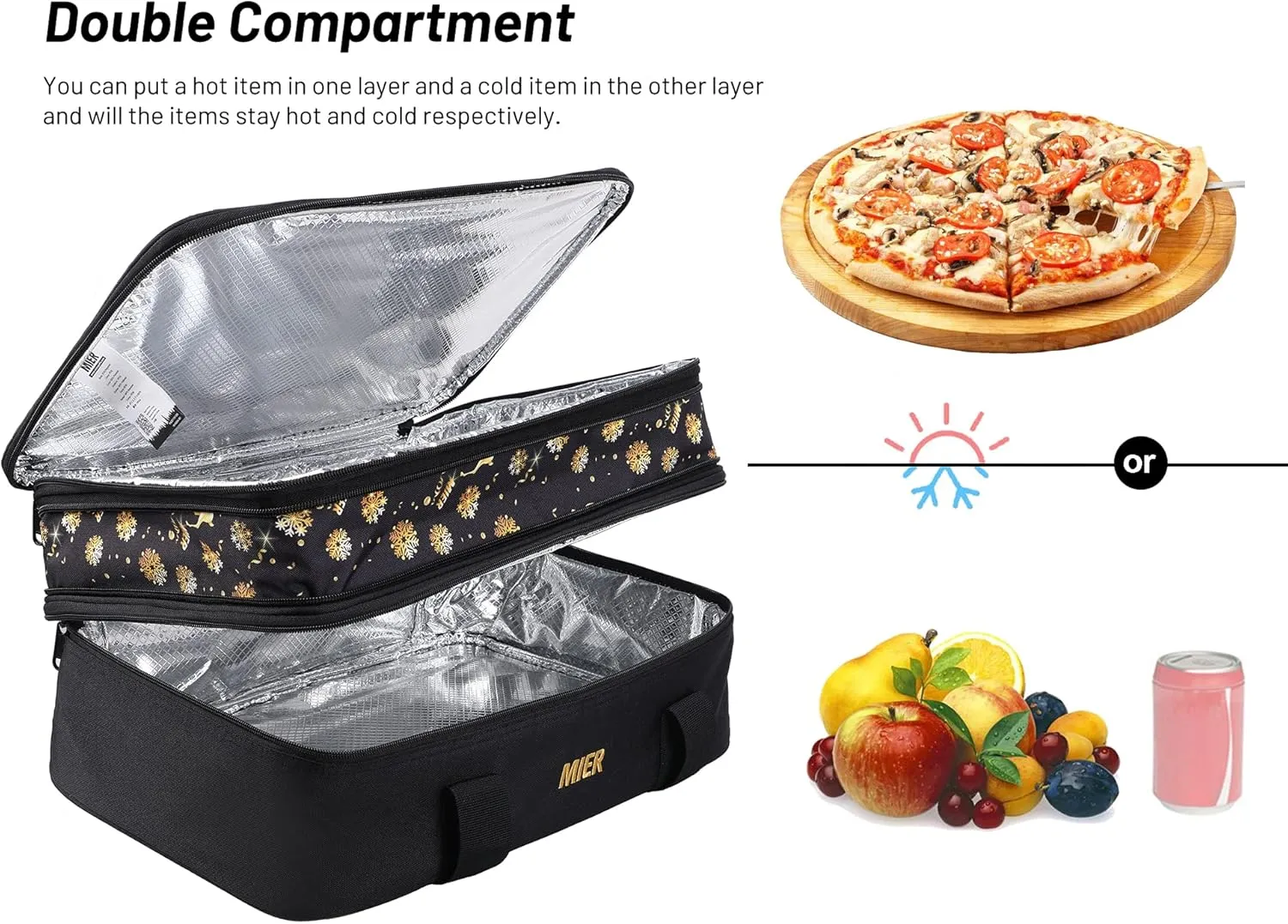 MIER Insulated Double Casserole Carrier Bag for Lasagna Lugger, Potluck Parties, Picnic, Beach, Fits 9 x 13 Inches Baking Dish, Casserole Dish, Expandable, Black