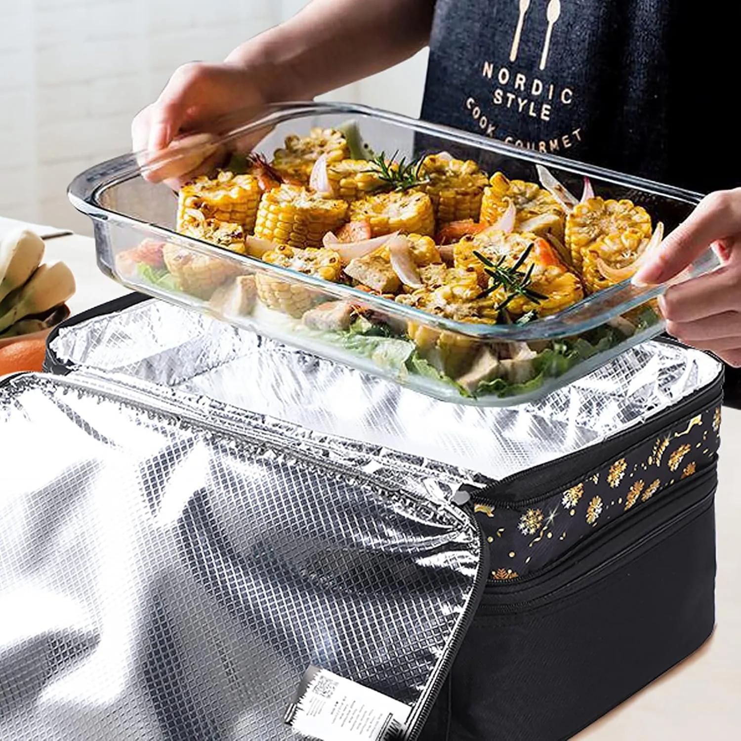 MIER Insulated Double Casserole Carrier Bag for Lasagna Lugger, Potluck Parties, Picnic, Beach, Fits 9 x 13 Inches Baking Dish, Casserole Dish, Expandable, Black