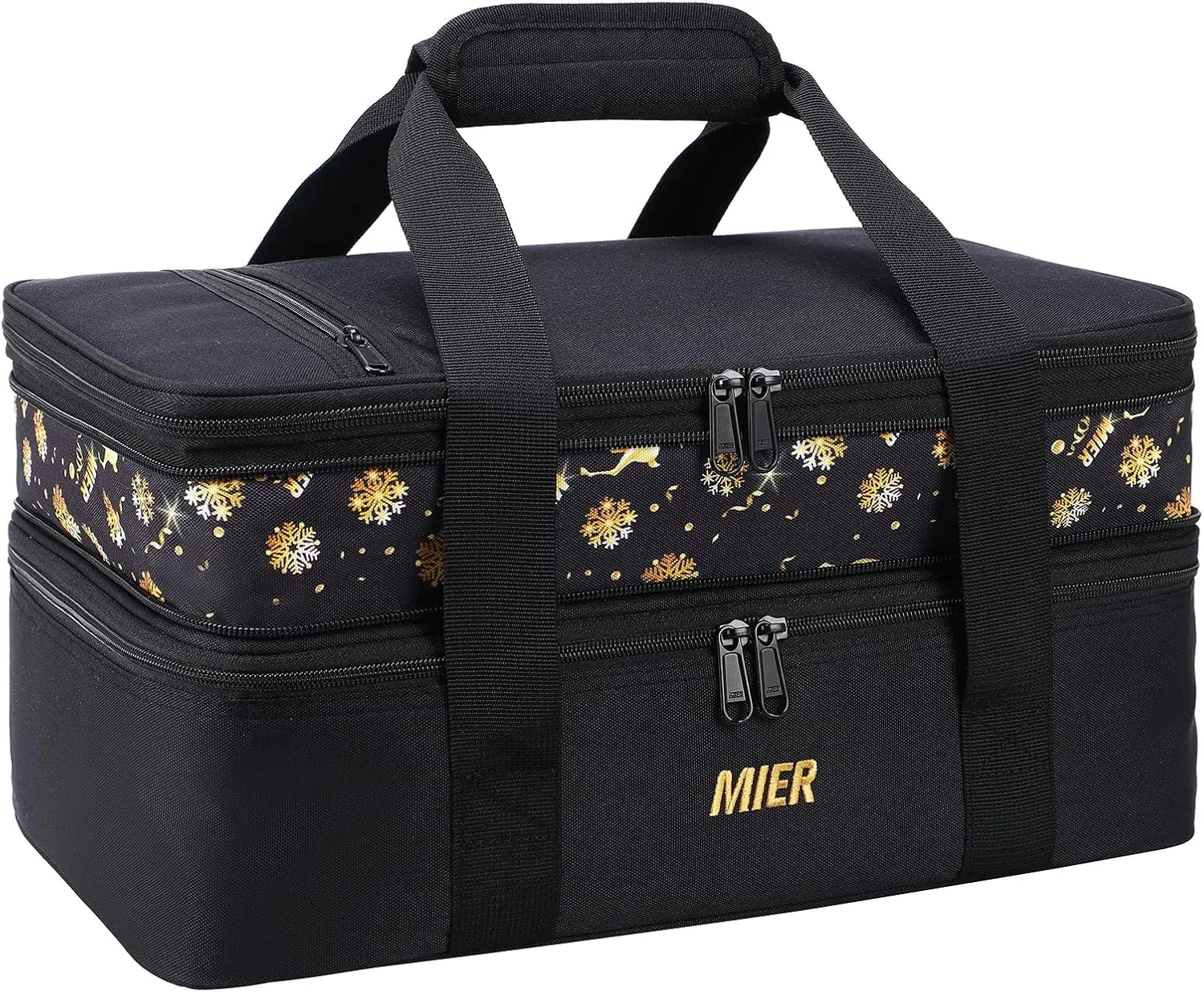 MIER Insulated Double Casserole Carrier Bag for Lasagna Lugger, Potluck Parties, Picnic, Beach, Fits 9 x 13 Inches Baking Dish, Casserole Dish, Expandable, Black
