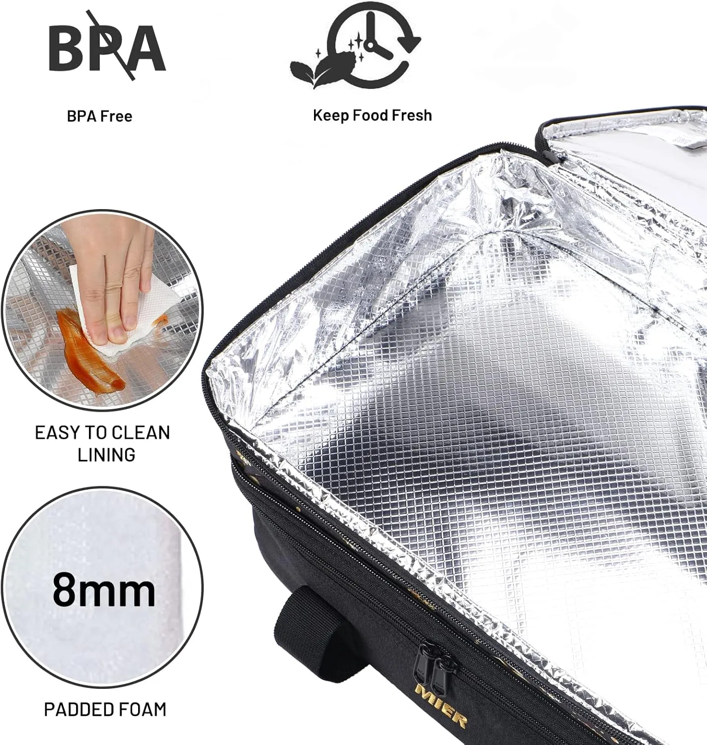 MIER Insulated Double Casserole Carrier Bag for Lasagna Lugger, Potluck Parties, Picnic, Beach, Fits 9 x 13 Inches Baking Dish, Casserole Dish, Expandable, Black