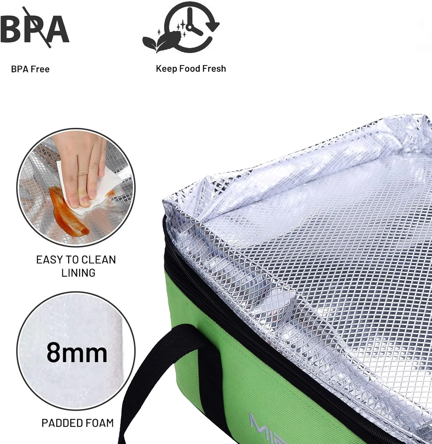 MIER Insulated Double Casserole Carrier Thermal Lunch Tote for Potluck Parties, Picnic, Beach, Fits 9 x 13 Inches Casserole Dish, Expandable by Mid Zipper, Green