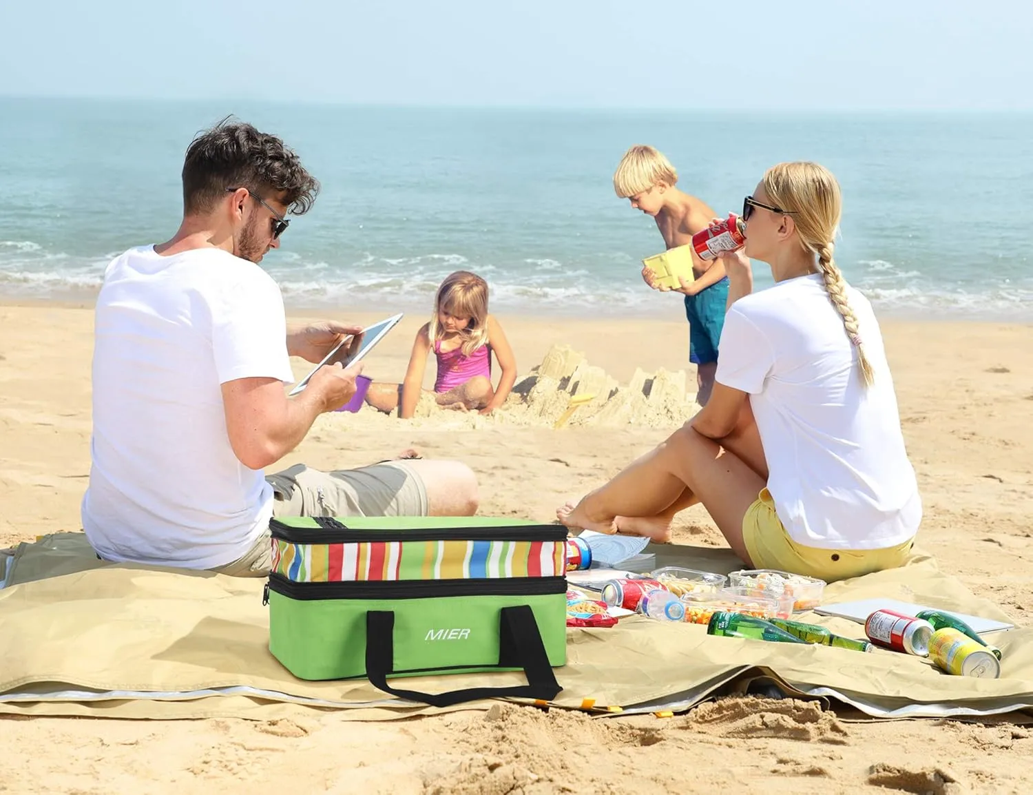 MIER Insulated Double Casserole Carrier Thermal Lunch Tote for Potluck Parties, Picnic, Beach, Fits 9 x 13 Inches Casserole Dish, Expandable by Mid Zipper, Green
