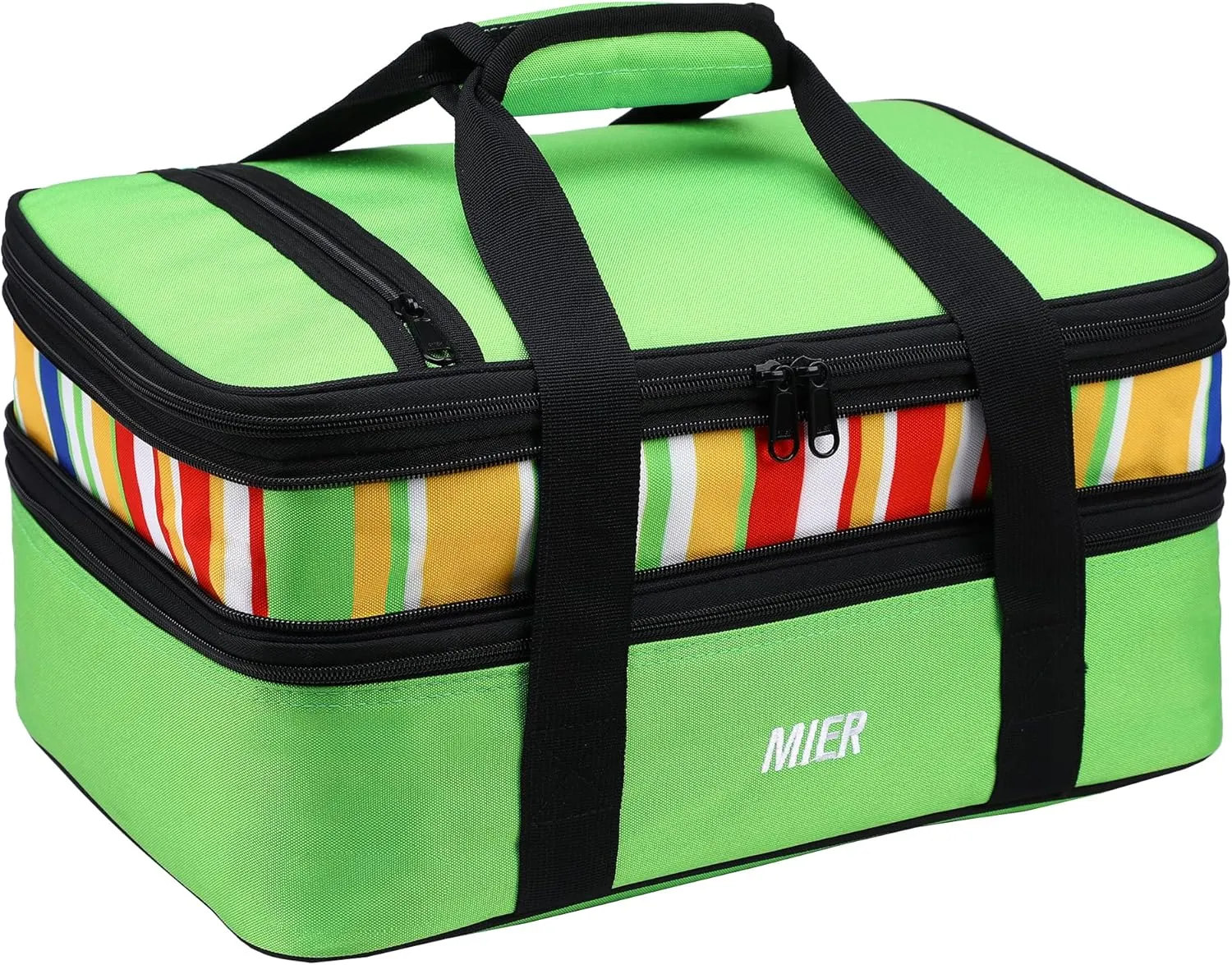 MIER Insulated Double Casserole Carrier Thermal Lunch Tote for Potluck Parties, Picnic, Beach, Fits 9 x 13 Inches Casserole Dish, Expandable by Mid Zipper, Green