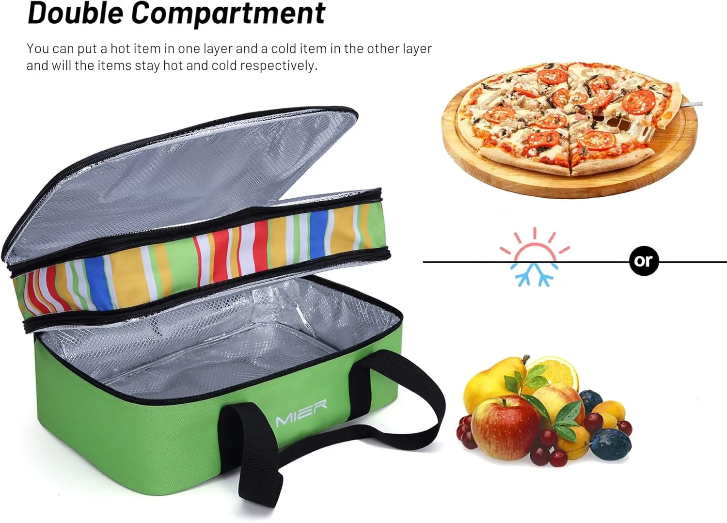 MIER Insulated Double Casserole Carrier Thermal Lunch Tote for Potluck Parties, Picnic, Beach, Fits 9 x 13 Inches Casserole Dish, Expandable by Mid Zipper, Green