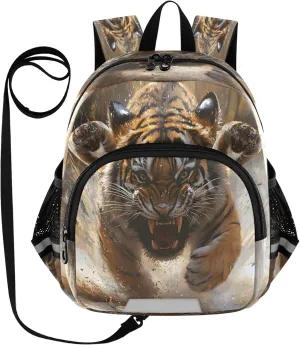 Mini Backpack Child Backpacks Toddler Backpack Travel Bag Angry Running Tiger for Kindergarten Elementary Boys Girls