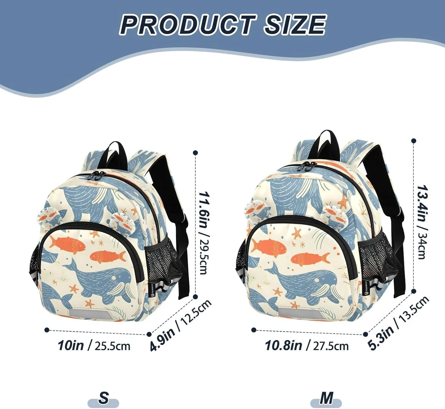 Mini Backpack Child Backpacks Toddler Backpack Travel Bag Walrus and Fish Sea Stars for Kindergarten Elementary Boys Girls