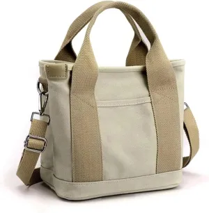 Mini Canvas Tote Bag & Crossbody Bags, Everyday Work Handbag, Small Pockets With Zipper Lightweight Shoulder Bag