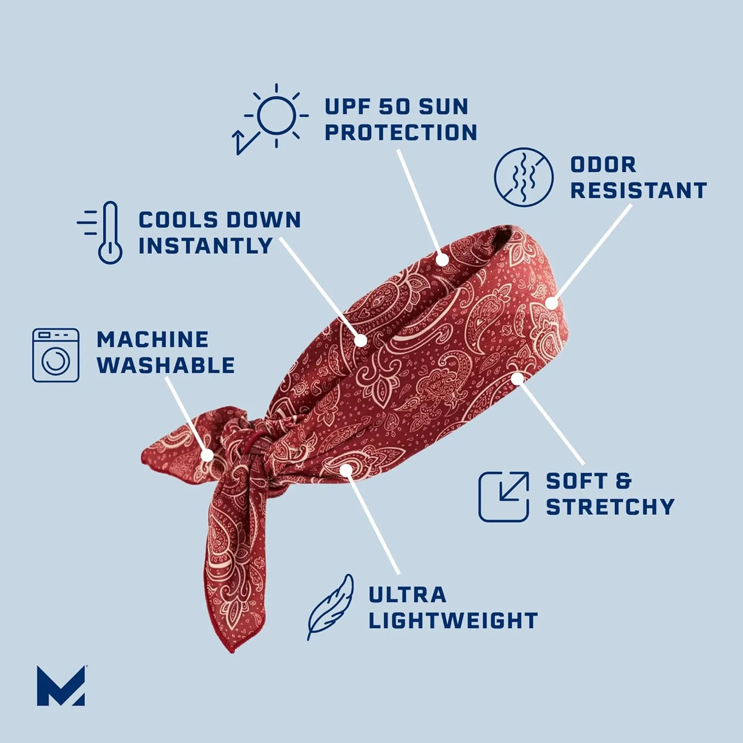 MISSION Cooling Bandana - Lightweight & Breathable - Cools Up to 2 Hours - UPF 50 Sun Protection - Machine Washable