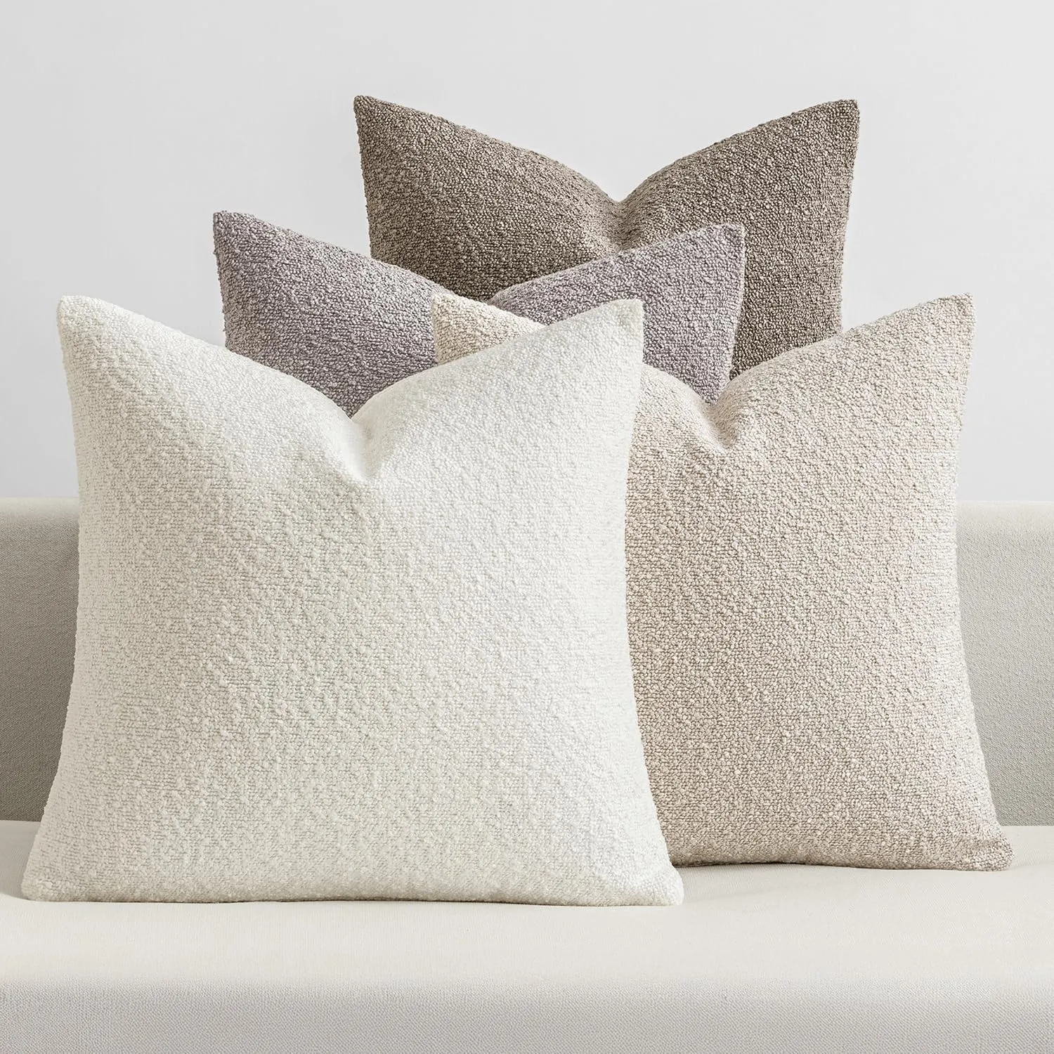 MIULEE Pack of 4 Decorative Textured Boucle Throw Pillow Covers 18x18 Inch Neutral Accent Solid Pillow Cases Soft Couch Cushion Covers for Modern Farmhouse Boho Chair Sofa Bed Livingroom Home Decor